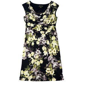 Connected Apparel Womens 10P Blue Floral Cap Sleeve Drape Neck Pullover Dress